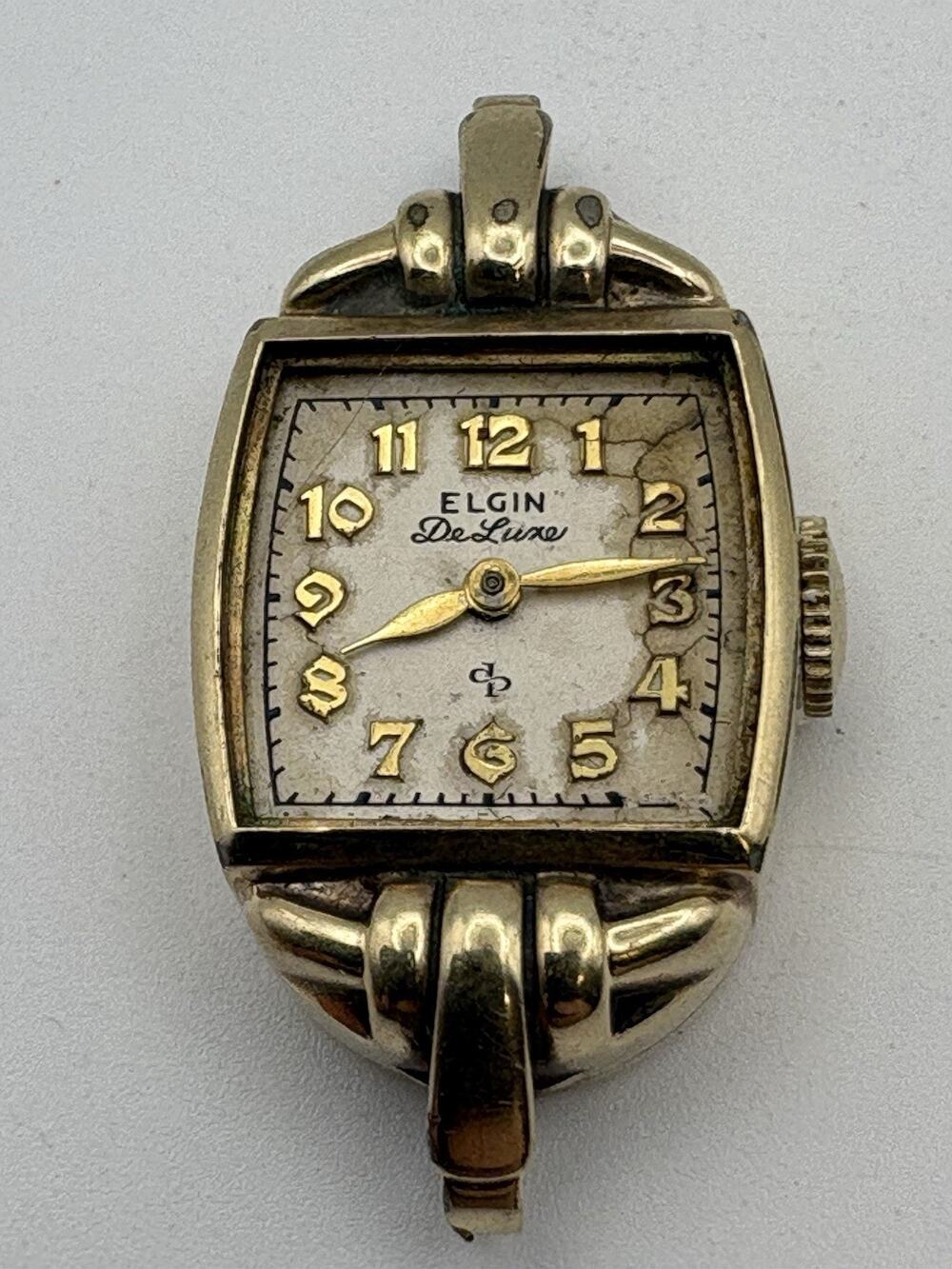 Vintage Elgin DeLuxe Ladies Art Deco 10K Gold Filled Watch Runs Needs Crystal